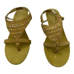 Anne Klein AK Coconut Leather Jeweled T Strap Wedge Sandals Size 7M